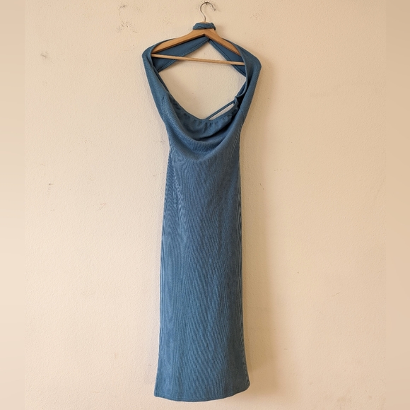 NWT PrettyLittleThing Ribbed Halter Cross Midi Dress - Picture 5 of 7